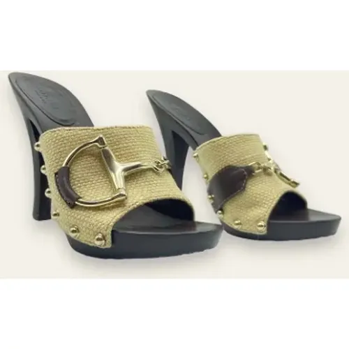 Pre-owned Pumps, female, , Size: 5 US Pre-owned gold fabric sandals - Gucci Vintage - Modalova