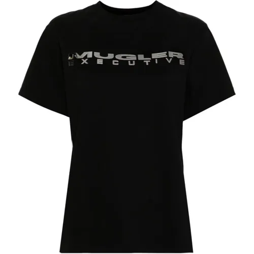 Stretch Baumwoll Logo T-Shirt , Damen, Größe: M - Mugler - Modalova