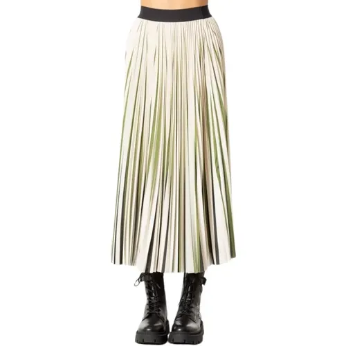 Pleated Skirt in Cream and Green , female, Sizes: XS, L, M - Max Mara Weekend - Modalova