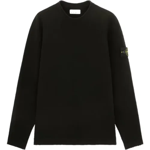 Gerippter Rundhalsausschnitt Pullover (Schwarz) , Herren, Größe: L - Stone Island - Modalova