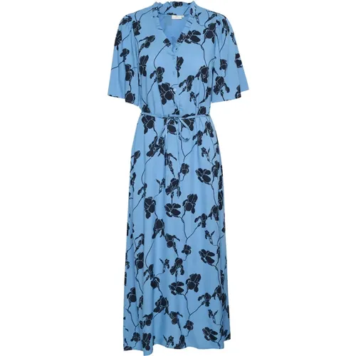 Riviera/Black Flower Print Lange Kleid - Kaffe - Modalova