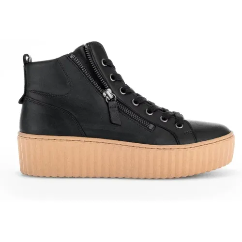 Schwarze Leder High Top Sneakers , Damen, Größe: 41 EU - Gabor - Modalova