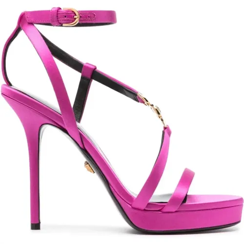 Fuchsia Rosa Medusa Satin Sandalen , Damen, Größe: 40 EU - Versace - Modalova