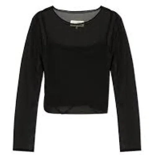 Schwarzes Top mit Rundhalsausschnitt - MM6 Maison Margiela - Modalova