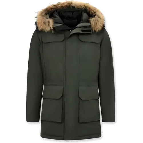 Men Winter Parka - Large Real Fur Collar , male, Sizes: L, M, S, XL - Enos - Modalova