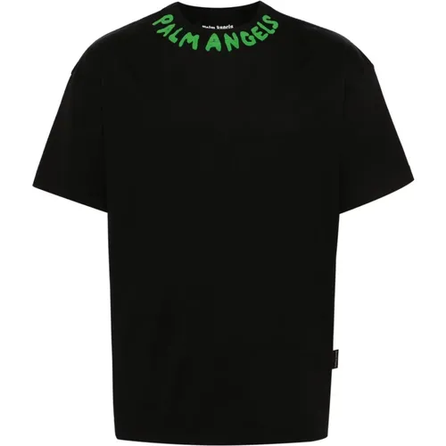 Schwarzes Baumwoll-Logo-Print-T-Shirt , Herren, Größe: L - Palm Angels - Modalova
