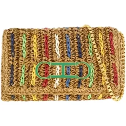 Clutches, female, , Size: ONE SIZE Striped Soft Clutch with Gold Bracelet - Carolina Herrera - Modalova