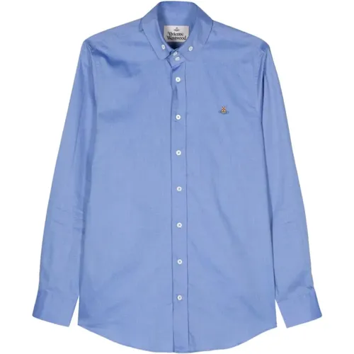 Blaues Baumwoll-Popeline-Button-Down-Hemd , Herren, Größe: L - Vivienne Westwood - Modalova