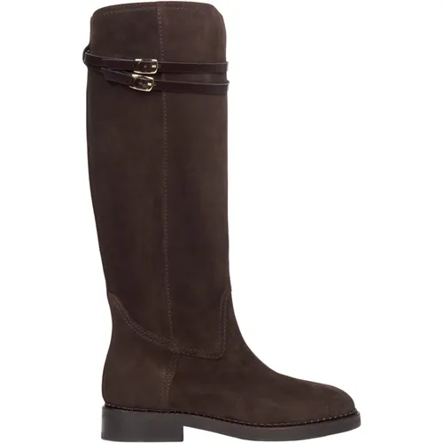 Women's Dark Boots with a Decorative Buckle made of Italian Genuine Velour Er00116258 , female, Sizes: 7 UK - Estro - Modalova