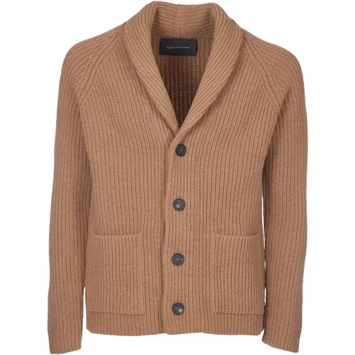 Cardigans, male, , Size: 2XL Camel Shawl Collar Cardigan English Rib - Tagliatore - Modalova