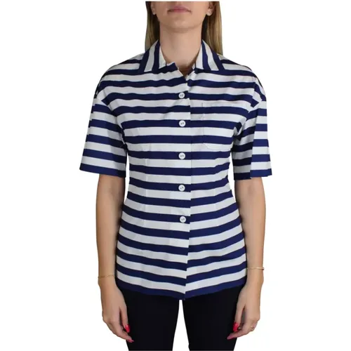 Blau-weiß gestreiftes Baumwollhemd , Damen, Größe: 2XS - Prada - Modalova