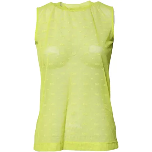 Sleeveless Tops, female, , Size: XS Nylon See Through Tank Top - Dolce & Gabbana - Modalova