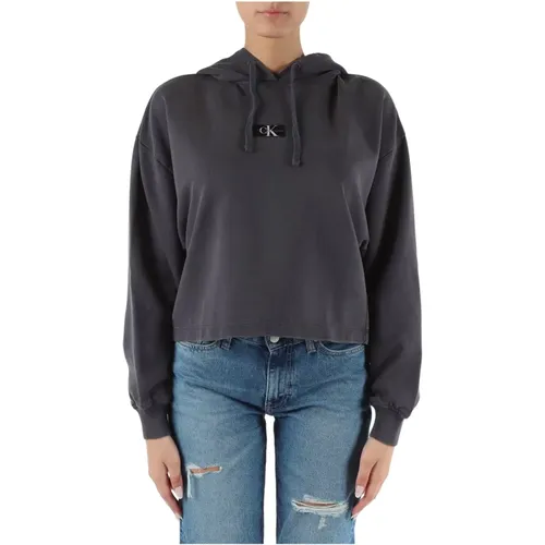 Cotton Hoodie with Logo Patch , female, Sizes: L, XS, M, S - Calvin Klein Jeans - Modalova