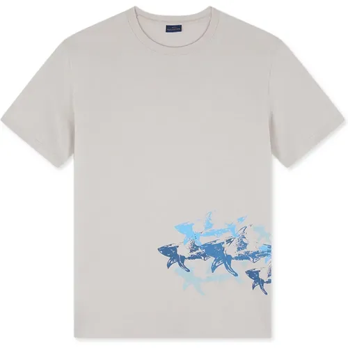 T-Shirts, male, , Size: M Cotton jersey T-shirt with distressed Sharks print - PAUL & SHARK - Modalova
