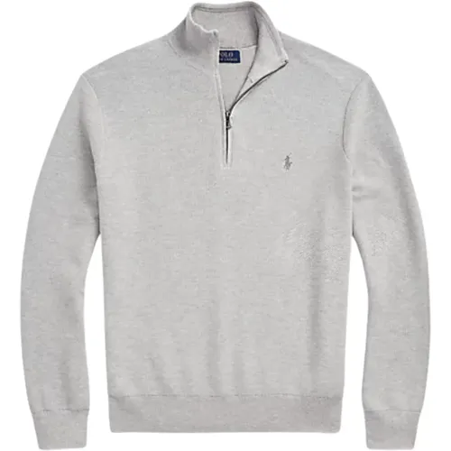 Zippered Men`s Grey Sweater , male, Sizes: L, S - Polo Ralph Lauren - Modalova