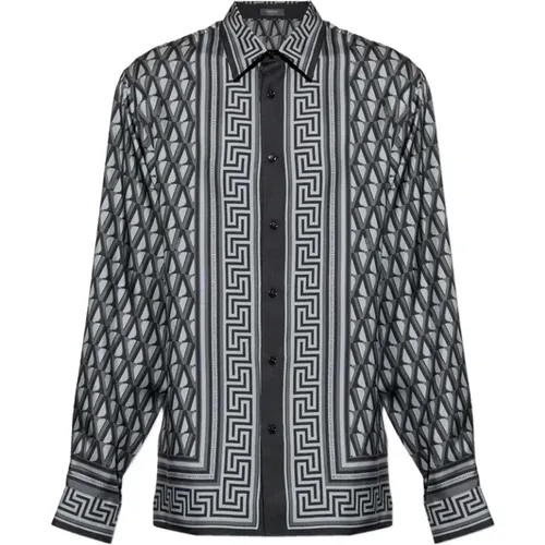 Casual Shirts, male, , Size: M Printed Silk Twill Regular Shirt - Versace - Modalova