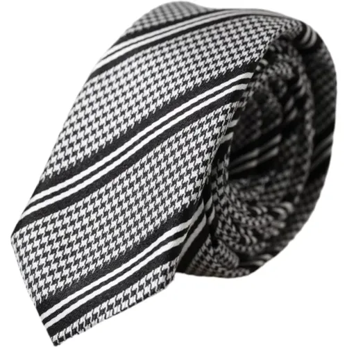 Ties, male, , Size: ONE SIZE Striped Silk Tie with Logo Details - Dolce & Gabbana - Modalova