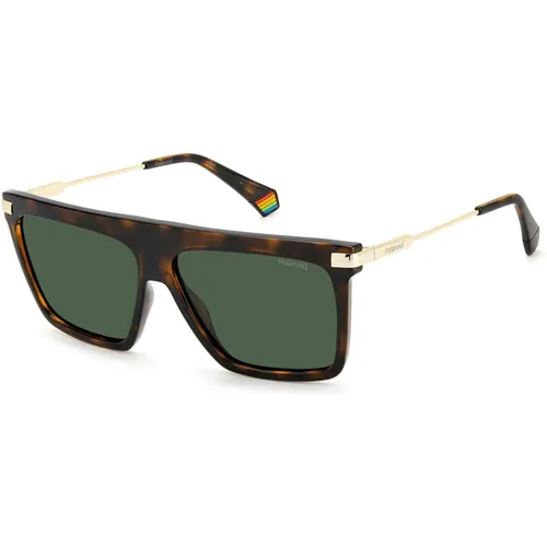 Sunglasses, male, , Size: 58 MM Dark Havana/Green Sunglasses - Polaroid - Modalova