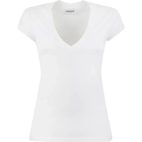Weiße V-Ausschnitt Kurzarm Pullover , Damen, Größe: M - Dondup - Modalova
