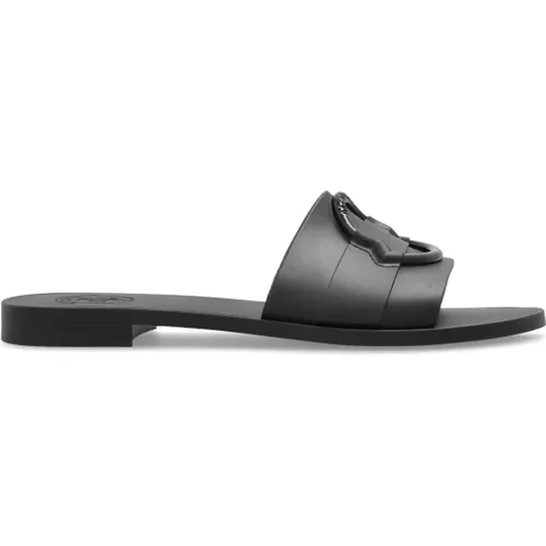 Sliders, female, , Size: 6 US Slides with logo - Moncler - Modalova
