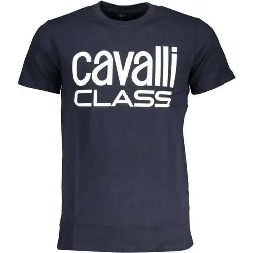 Blau T-Shirt mit kurzem Ärmel und Logo , Herren, Größe: XL - Cavalli Class - Modalova