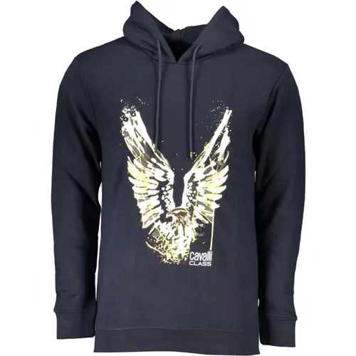 Hoodies, male, , Size: L Long Sleeve Cotton Sweatshirt with Hood and Logo Print - Cavalli Class - Modalova