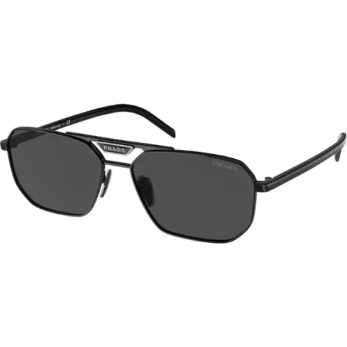 Sonnenbrille Schwarzer Rahmen Klassischer Stil , Herren, Größe: 57 MM - Prada - Modalova