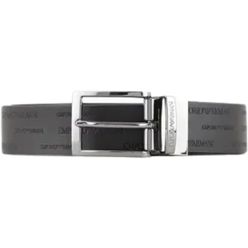 Belts, male, , Size: ONE SIZE Mens Leather Belt with Embossed Lettering - Emporio Armani - Modalova