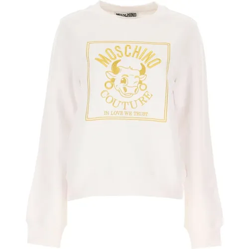 Gemütlicher weißer Logo-Sweatshirt , Damen, Größe: 2XS - Moschino - Modalova
