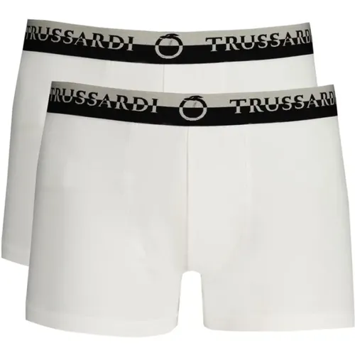 Bottoms, male, , Size: M Cotton Boxer Briefs, Elastic Waist, Logo Print - Trussardi - Modalova