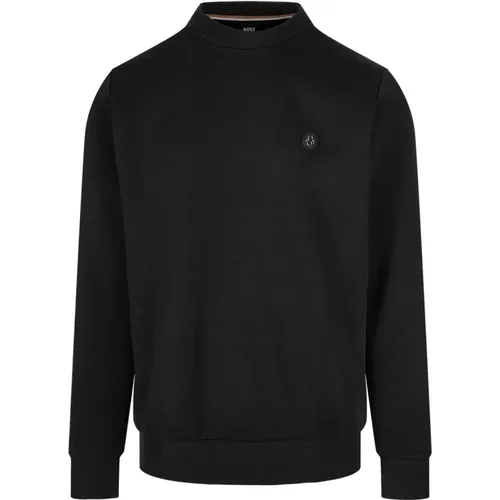 Schwarzer Rundhals-Sweatshirt mit Monogramm-Patch , Herren, Größe: L - Hugo Boss - Modalova