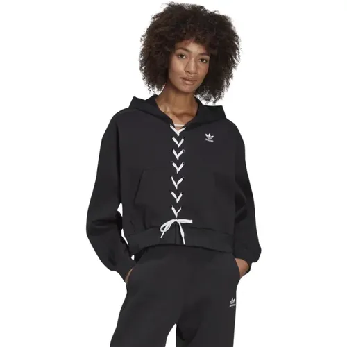 Plain Hooded Sweatshirt with Laces , female, Sizes: S, M, XL - Adidas - Modalova