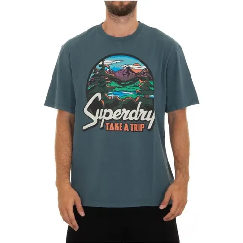 Blaues Reise T-Shirt , Herren, Größe: L - Superdry - Modalova