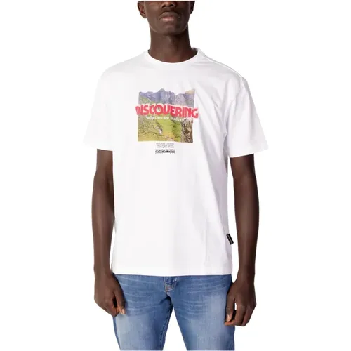 Stilvolles Weißes Bedrucktes T-Shirt , Herren, Größe: XL - Napapijri - Modalova