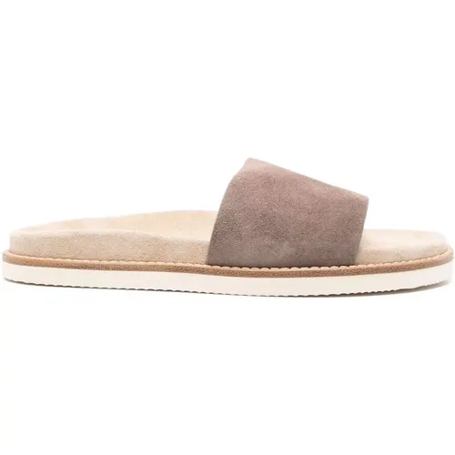 Sliders, male, , Size: 11 US Taupe Flat Sandals Rubber Sole - BRUNELLO CUCINELLI - Modalova