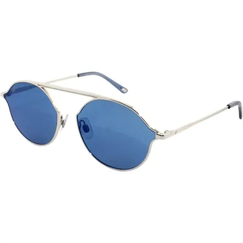 Geometric Metal Sunglasses with Blue Lenses , unisex, Sizes: 57 MM - WEB Eyewear - Modalova