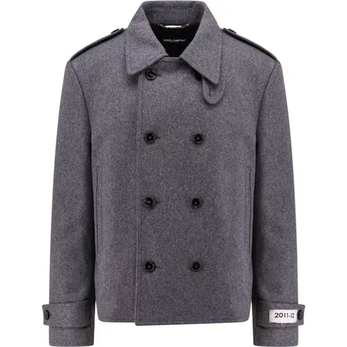 Grey Double-Breasted Wool Coat Aw24 , male, Sizes: XL - Dolce & Gabbana - Modalova