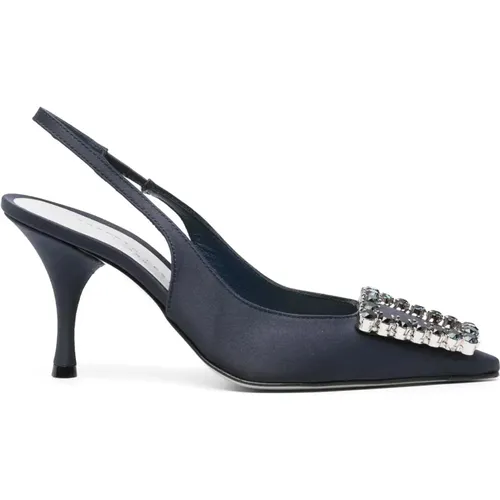 Pumps, female, , Size: 7 US Navy Satin Slingback Pumps - Roberto Festa - Modalova