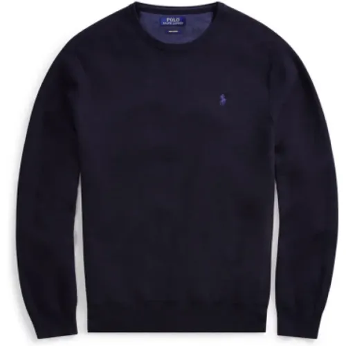 Navy Heather Pima Baumwolle Rundhals Pullover , Herren, Größe: L - Polo Ralph Lauren - Modalova