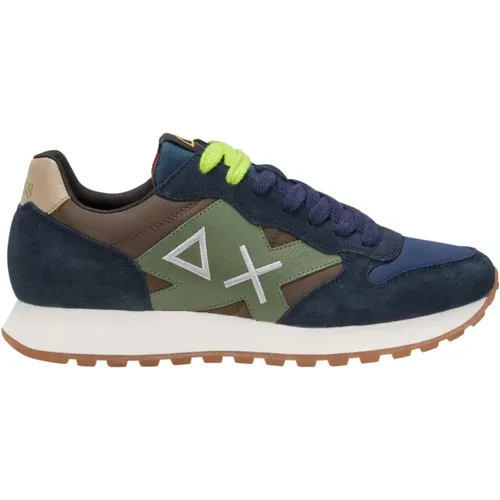 Blaue Sneakers Bicolor Leder Textil , Herren, Größe: 40 EU - Sun68 - Modalova