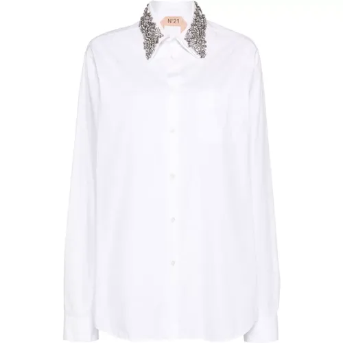 Cotton Shirt Crystal Embellished , female, Sizes: S, L, M - N21 - Modalova