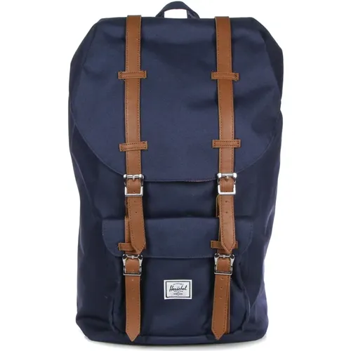 Navy/Tan Synthetic Leather Backpack , male, Sizes: ONE SIZE - Herschel - Modalova