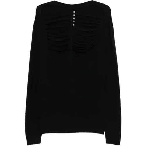 Round-neck Knitwear, male, , Size: L Ribbed Sweater with Cut-Out Detail - Rick Owens - Modalova