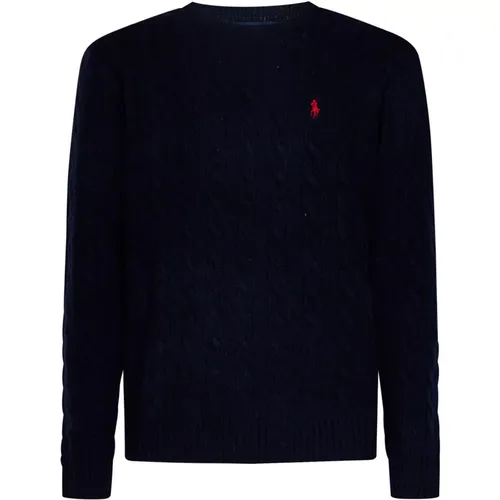 Blauer Cable Knit Pullover mit Pony-Stickerei , Herren, Größe: S - Polo Ralph Lauren - Modalova