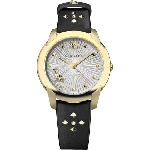 Watches, female, , Size: ONE SIZE Audrey Leather Bracelet Watch with Gold Studs - Versace - Modalova