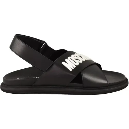 Flat Sandals, male, , Size: 8 US Couture Leather Shoes - Moschino - Modalova