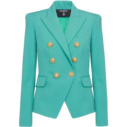 Blazers, female, , Size: S Wool double-breasted blazer - Balmain - Modalova