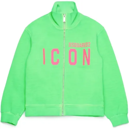 Sweatshirt mit Reißverschluss mit Neon-Icon-Print - Dsquared2 - Modalova