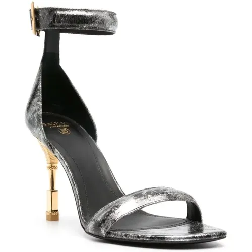 Metallic Leather High Heel Sandals , female, Sizes: 5 1/2 UK, 4 1/2 UK - Balmain - Modalova