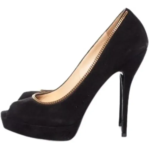 Pre-owned Pumps, female, , Size: 8 1/2 US Pre-owned suede peep-toe platform pumps - Gucci Vintage - Modalova